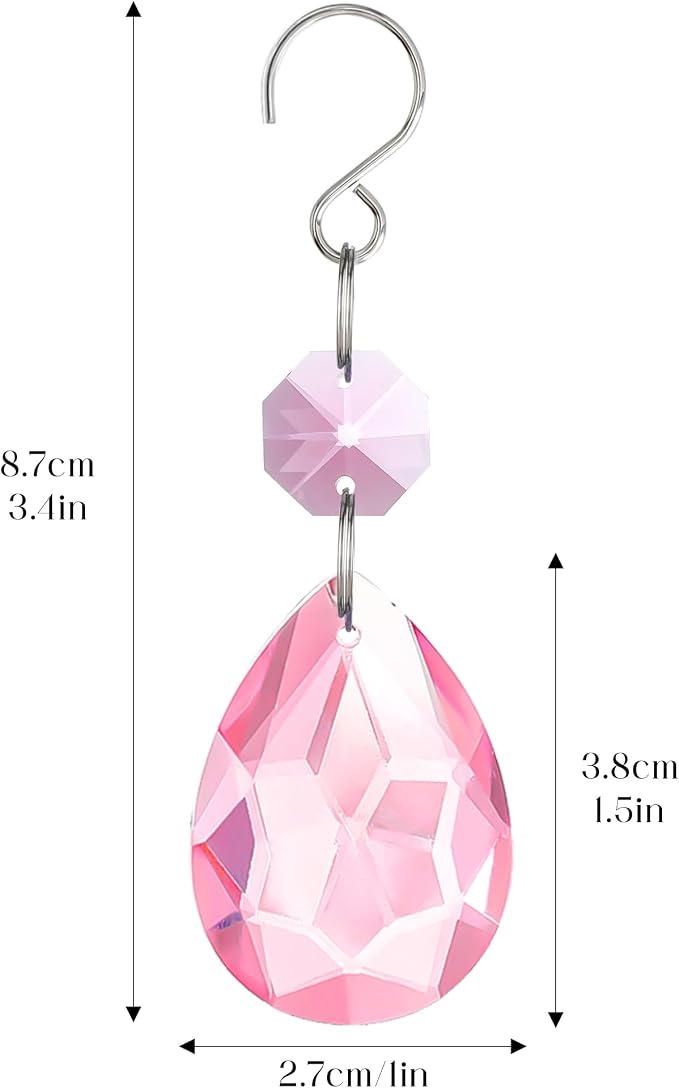 10 Pcs Pink Crystal Bauhinia Suncatcher Prisms Chandelier Window Decor | Pink Crystal Bauhinia Prisms Suncatcher Pendants 3 Inch Chandelier Beads Replacement Hanging for Window Garden Wedding Decor