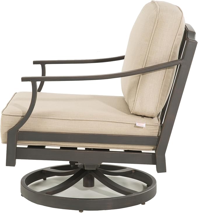 PEAK HOME FURNISHINGS Tamarin Outdoor Swivel Conversation Set in Bronze Aluminum with Ottoman