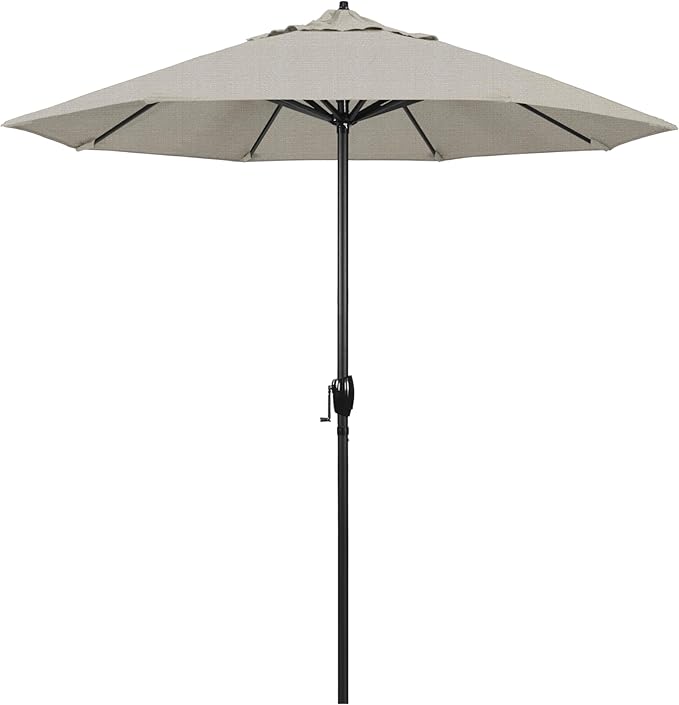 California Umbrella 7.5' Rd Aluminum Patio Umbrella, Crank Lift, Auto Tilt, Black Finish, Woven Granite