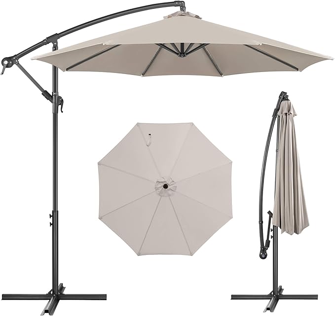 Offset Patio Umbrella Cantilever - 10 FT Cantilever Umbrella Outdoor with Crank and Cross Base, UV Protection Large Patio Umbrella for Garden, Deck, Backyard, Pool, Porch (Taupe)