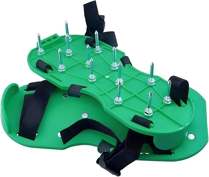 Lawn Aerator Shoes Upgrades Aeration Shoes for Lawn Heavy Strap Spike Shoes for Grass Soil Aerating Spikes Tool (Green)