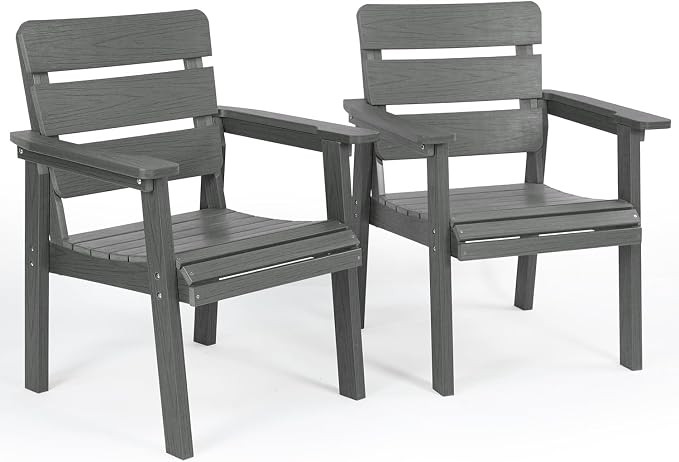 Outdoor Patio Dining Chair Set of 2, All-Weather Patio Chairs with Armrests, Ergonomic Design, Ideal for Garden, Poolside, Backyard, Deck, Dark Gray