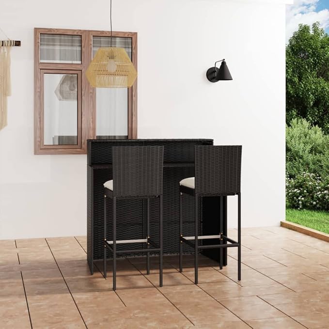 Patio Bar Set with Cushions,Garden Table and Chairs Sets,Garden Conversation Sets, Outdoor Patio Furniture,for Patio,Backyard,Garden,3 Piece Black