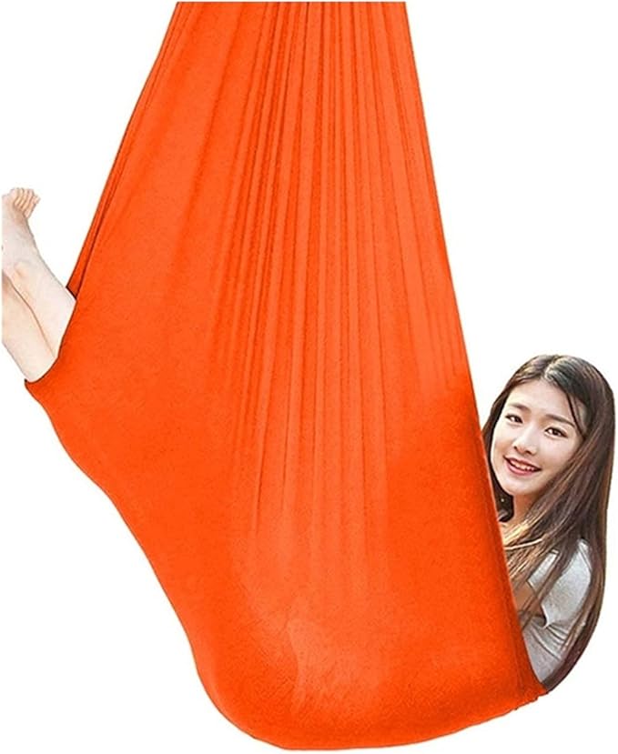 Indoor Hammock Swing Chair, Sensory for Kids, Cuddle Adjustable Aerial Yoga, Therapy Snuggle Children Autism ADHD and Aspergers (Color : Orange, Size : 150x280cm/59x110in)