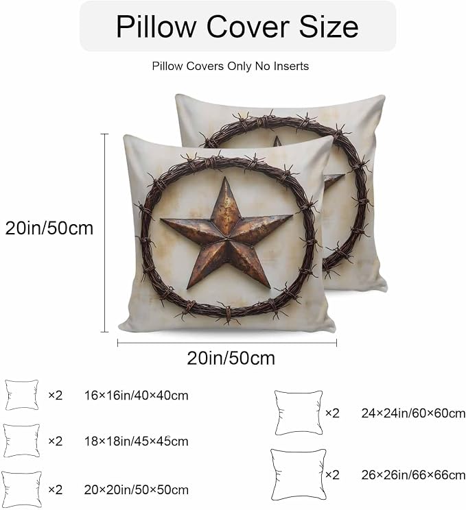 Texas Star Rustic Waterproof Outdoor Pillow Covers Set of 2 Home Decor, Vintage Country Stars Modern Abstract Pillowcase Patio Pillow Covers for Couch Bench Furniture Garden 16x16in