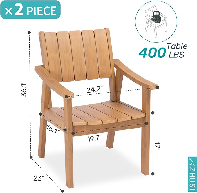 ZHUSI Outdoor Dining Set for 6 HDPE (Teak, 2 Chairs)