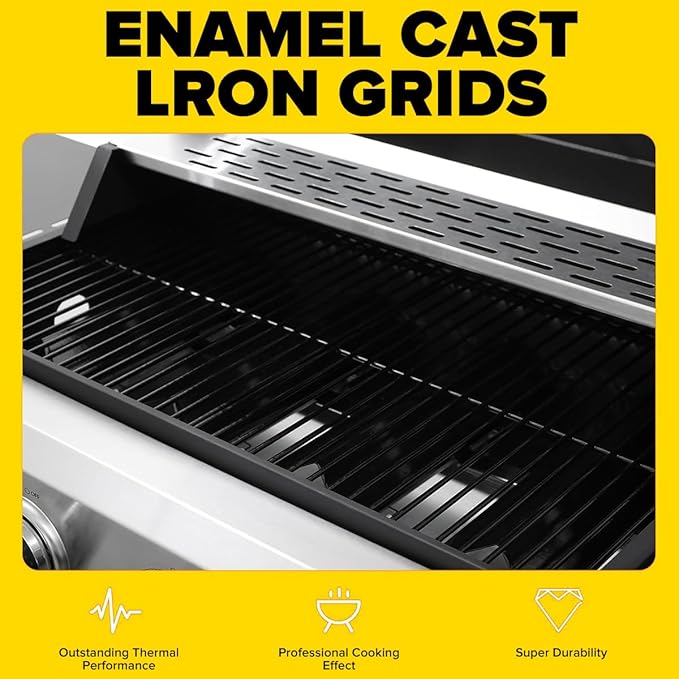 CIG GARDEN 4-Burner Propane Gas Grill, 42,000 BTU Stainless Steel BBQ with Foldable Side Tables, Outdoor Grill for Patio, Garden, Backyard & Camping