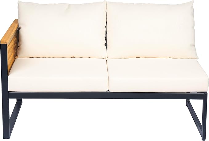 Christopher Knight Home Gevin 5-Seater Acacia Wood Metal Patio Furniture Set, Outdoor Sectional Conversation Club Chair Sofa Corner Chat Set with Coffee Table for Backyard or Balcony, Teak+Beige+Black