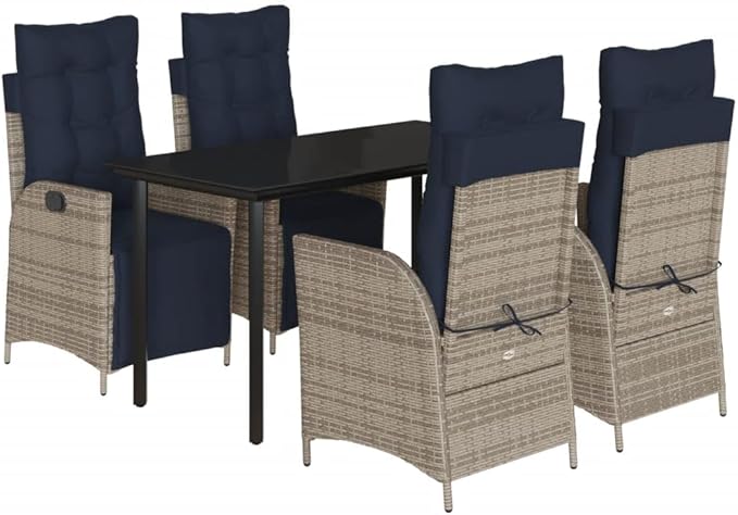 Backyard Furniture Patio Conversation Sets Outdoor Seating 5 Piece Patio Dining Set with Cushions Gray Poly Rattan Suitable for Gardens, Balconies, Decks