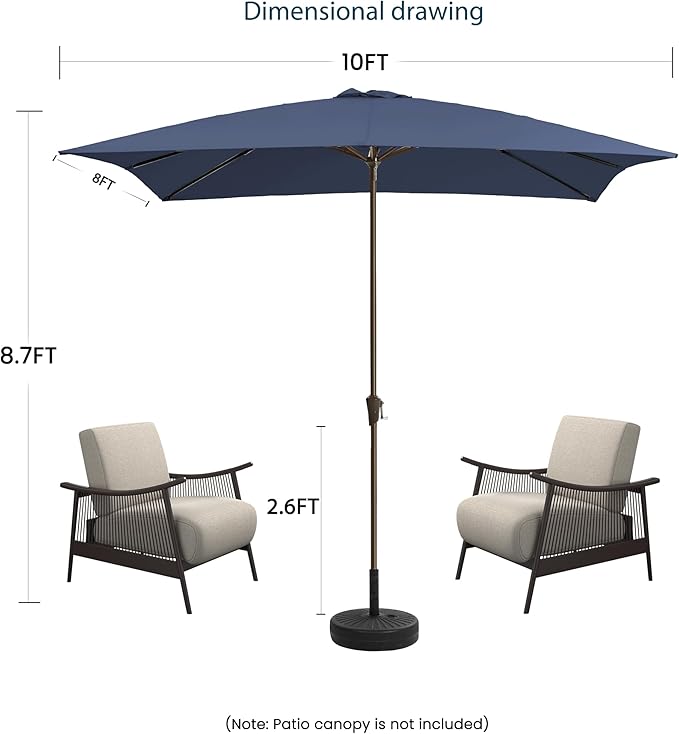 8x10FT Rectangular Patio Umbrella with Crank Lift for Garden,UV Protection Outdoor Umbrella for Deck,Pool and Yard,Navy