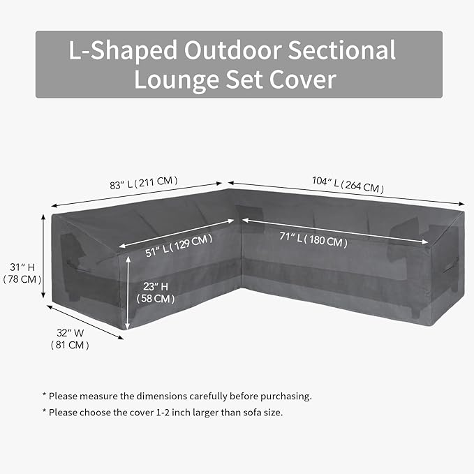 Easy-Going Patio L-Shaped Sectional Sofa Cover, 83“X104 Waterproof Outdoor Sectional Cover, Heavy Duty Garden Furniture Cover with Air Vent (Left Facing, Dark Gray)