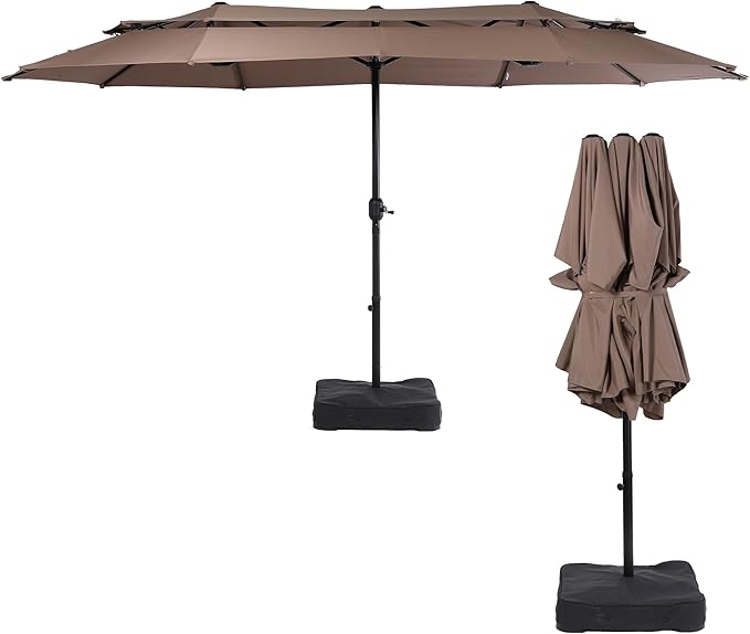 Nice C 13-15FT Large Double Sided Patio Umbrella, Double Layer Market Rectangle Umbrella, Large Deck Umbrella With Crank For Outdoor Poolside Backyard Pool Garden