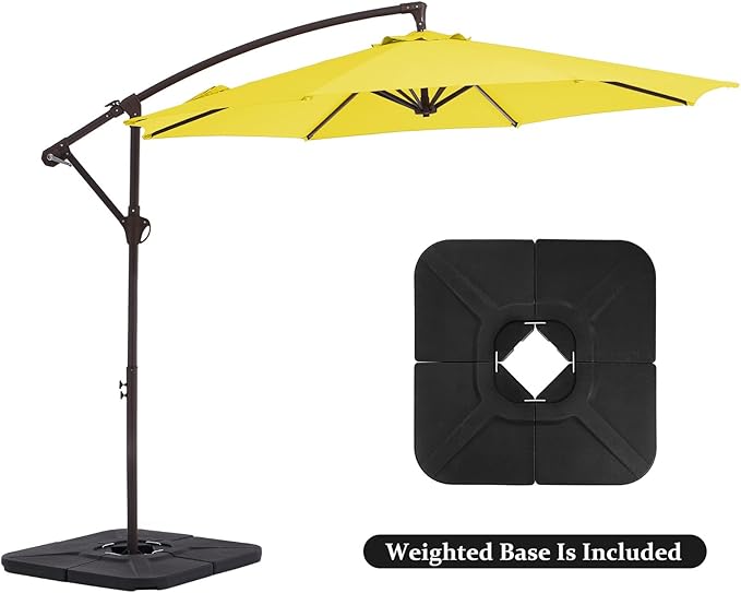 10FT Patio Umbrella, Outdoor Offset Cantilever Umbrella with Sturdy 8 Ribs and Reinforced Base, Easy Tilt Adjustment for Backyard Pool Garden,Yellow