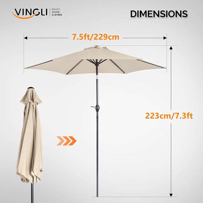 VINGLI 42" Round Outdoor Dining Table with Patio Umbrella - Heavy-Duty Iron Patio Table with Push-Button Umbrella for Patio, Deck, Backyard (Table with Umbrella)
