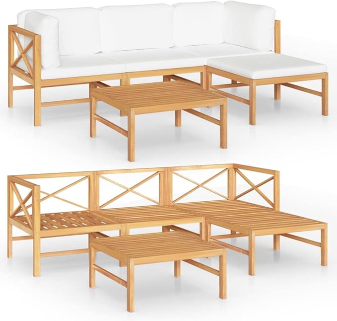 Patio Lounge Set with with Cream Cushions,Patio Furniture Sets,Patio Conversation Sets,Outdoor Furniture Sets,for Garden,Backyard,Outdoor,5 Piece Solid Teak Wood