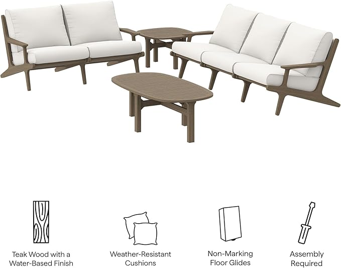 Modway Saratoga 4-Piece Outdoor Furniture Set in Weathered Gray - Patio Conversation Set with Sofa, Loveseat, Side Table and Coffee Table