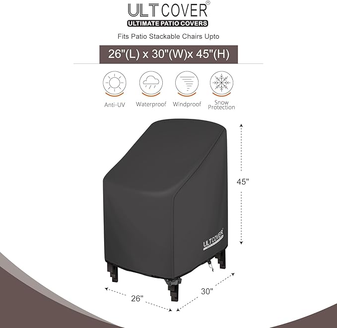 ULTCOVER Stackable Patio Chair Cover – Waterproof Outdoor Stack of Chairs Cover Fits Up to 26W x 30D x 45H inches, Balck