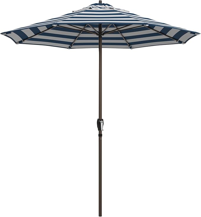 California Umbrella 12-Year Protection 7.5-Ft Outdoor Patio Umbrella, Sunbrella Fade-Resistant Fabric, Auto-Tilt, Heavy Duty Aluminum Frame, 8 Reinforced Ribs for Pool or Deck, Bronze Pole, Cabana Regatta
