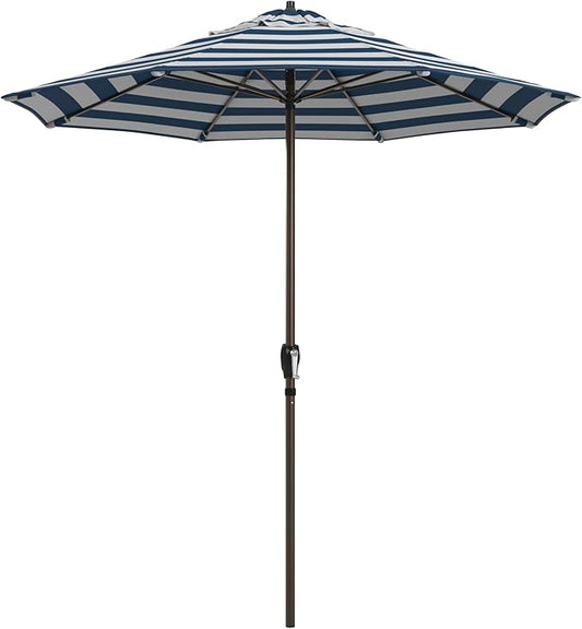 California Umbrella 12-Year Protection 7.5-Ft Outdoor Patio Umbrella, Sunbrella Fade-Resistant Fabric, Auto-Tilt, Heavy Duty Aluminum Frame, 8 Reinforced Ribs for Pool or Deck, Bronze Pole, Cabana Regatta