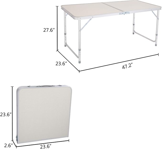 4ft Portable Folding Camping Table,Outdoor Adjustable Foldable Picnic Camp Suitcase Table for Picnic, BBQ, Party, Beach,White