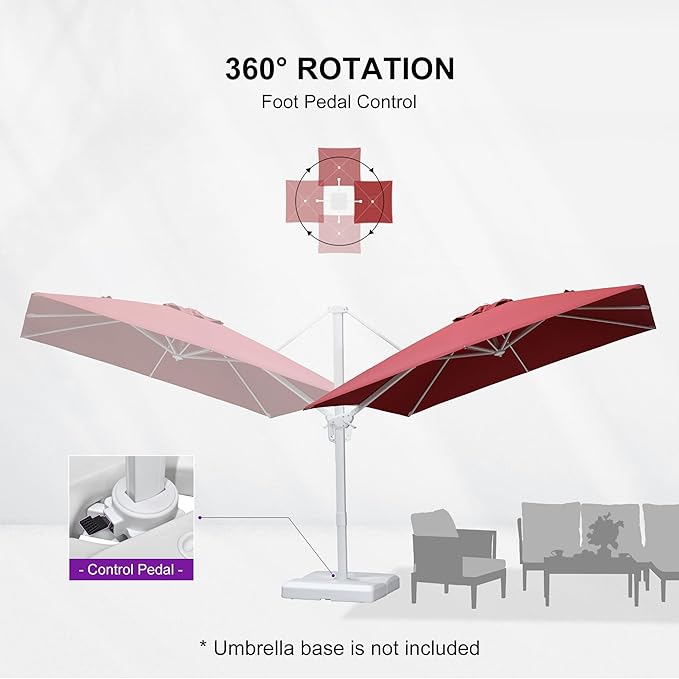 PURPLE LEAF 9 FT Patio Umbrella White Cantilever Umbrella Aluminum Square Outdoor Offset Umbrella Hanging Windproof with 360° Rotation for Garden Deck Pool, Red