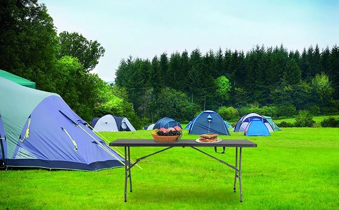 Folding Table 6FT Portable Plastic Camping Table Foldable Table Light Weight Plastic Dining Table Indoor Outdoor for Camping, Picnic BBQ Kitchen Wedding and Party,（Black） 71''L x 29 ''Wx 29''H