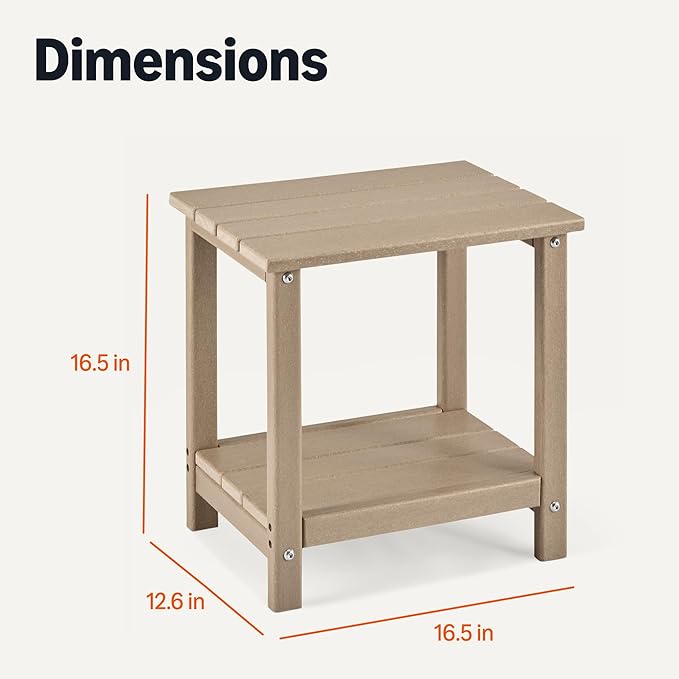 Amazon Basics Outdoor Side Table with Lower Shelf, Weather-Resistant Stainless Steel Hardware, 41.91cm x 32cm x 41.91cm, Brown, 1-Pack