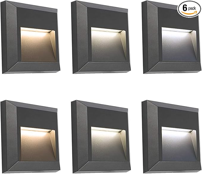 ZONK LED Indoor Outdoor Step Lights, Dimmable Upgraded 3 Color Landscape Pathway Stair Light, IP65 Waterproof Stairway Lighting, Deck Light, Retaining Wall Lights, 6 Pack