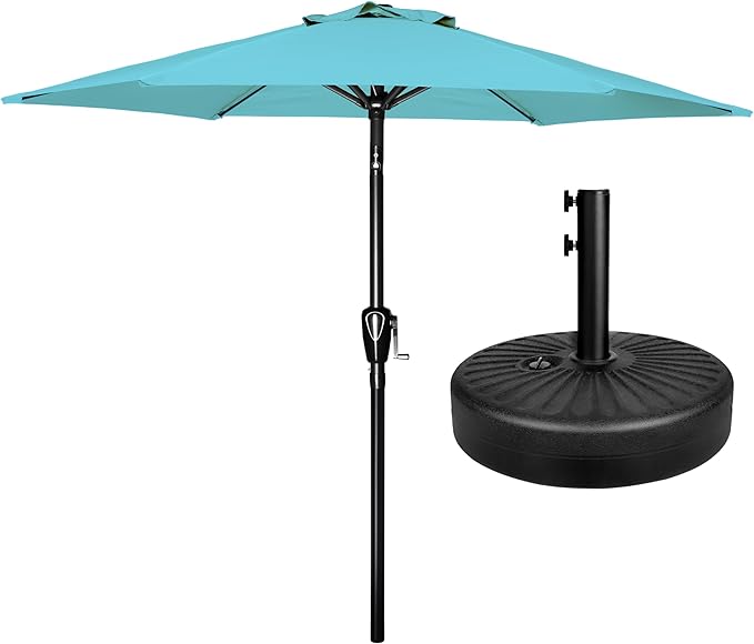 Simple Deluxe 7.5ft Patio Umbrella Outdoor Table Market Yard Umbrella with Round Umbrella Base Stand for Garden, Deck, Backyard, Pool, Turquoise
