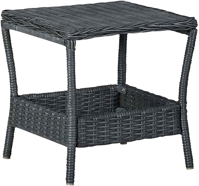 Powder-Coated Steel Garden Furniture Square Patio Table with PE Rattan Weather-Resistant Outdoor Dining Table for Balcony or Patio