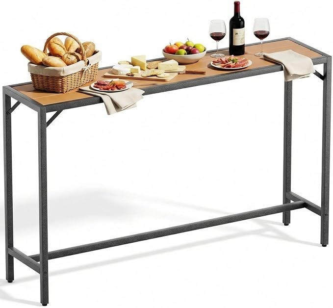 TLSUNNY Outdoor Bar Table, 63" Patio Counter Height Table, High Top Furniture w/HDPE Top, E-Coating & Hammer-Finish Frame, Adjustable Foot, All Weather for Hot Tub,Balcony,Poolside,Kitchen