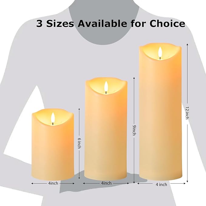 ANGELLOONG 9" x 4" Flickering Flameless Candles with Remote, Battery Operated Timer Candles, LED Pillar Candles for Outdoor Lanterns Porch, Set of 2