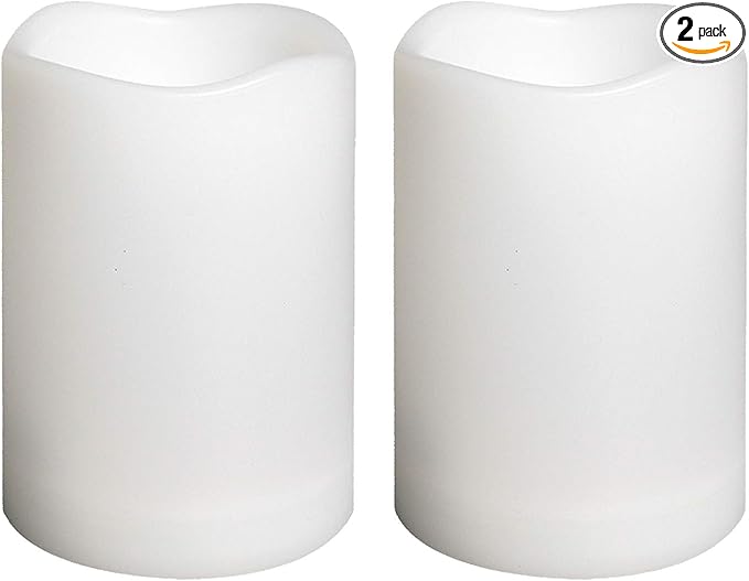 Waterproof Outdoor Flameless Pillar Candles with Timer Battery Operated Electric LED Candle Set for Gift Home Décor Party Wedding Supplies Garden Halloween Christmas Decoration, 2 Pack, 3” x 4”