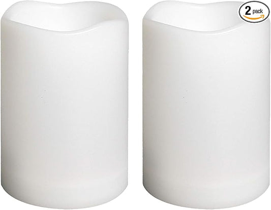 Waterproof Outdoor Flameless Pillar Candles with Timer Battery Operated Electric LED Candle Set for Gift Home Décor Party Wedding Supplies Garden Halloween Christmas Decoration, 2 Pack, 3” x 4”