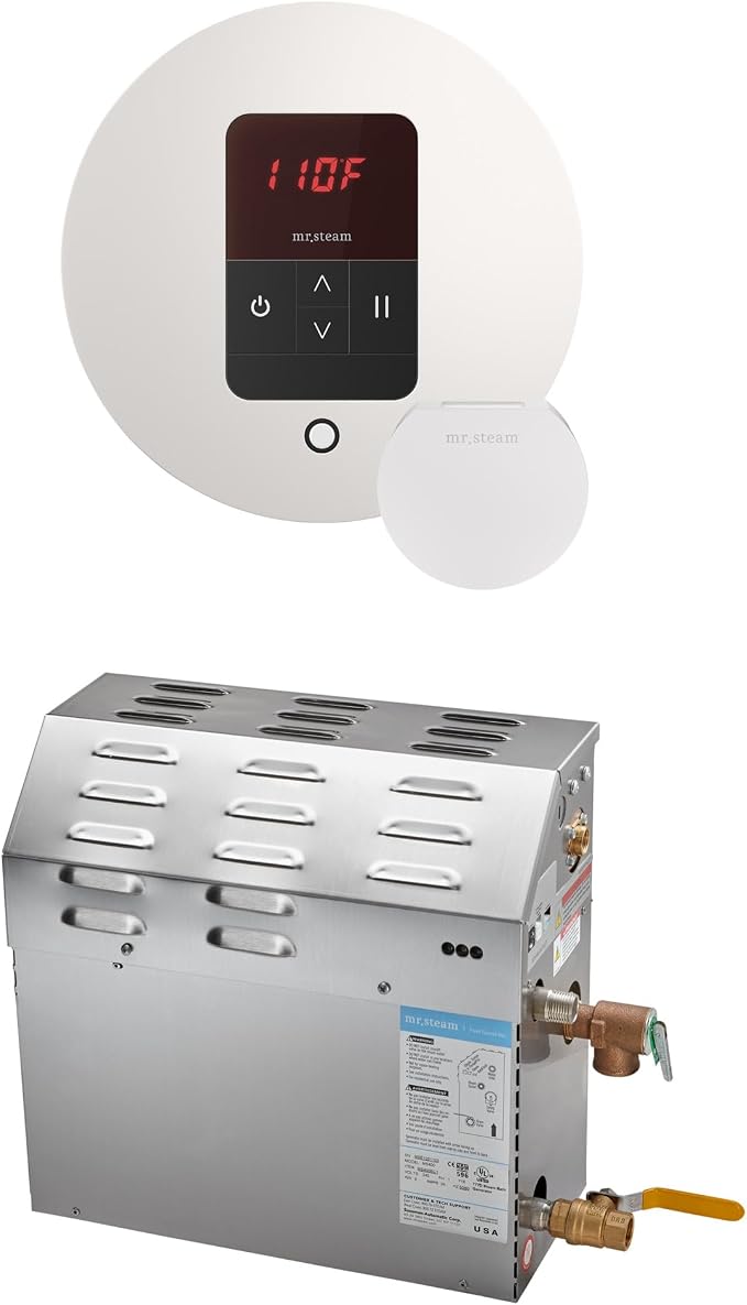 Mr Steam MS 6kW (6000W) Steam Shower Generator Package w/round iTempo Control in White