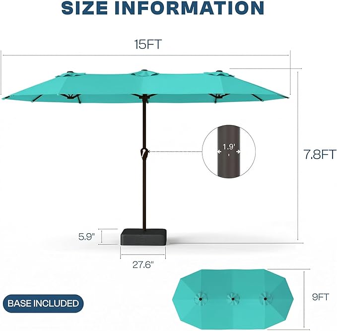 15FT Large Patio Umbrella with Base Included