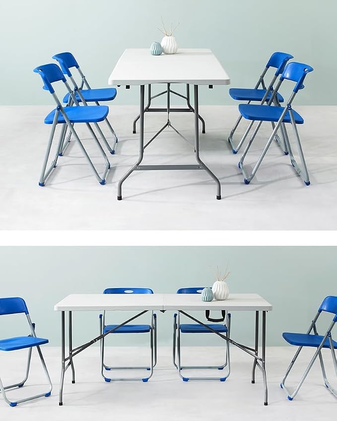 VTOY 6FT（30"x72"） Folding Table, Indoor Outdoor Heavy Duty Table with Carrying Handle,Portable Plastic Fold up Table for Picnic/Party/Camping/Office/School