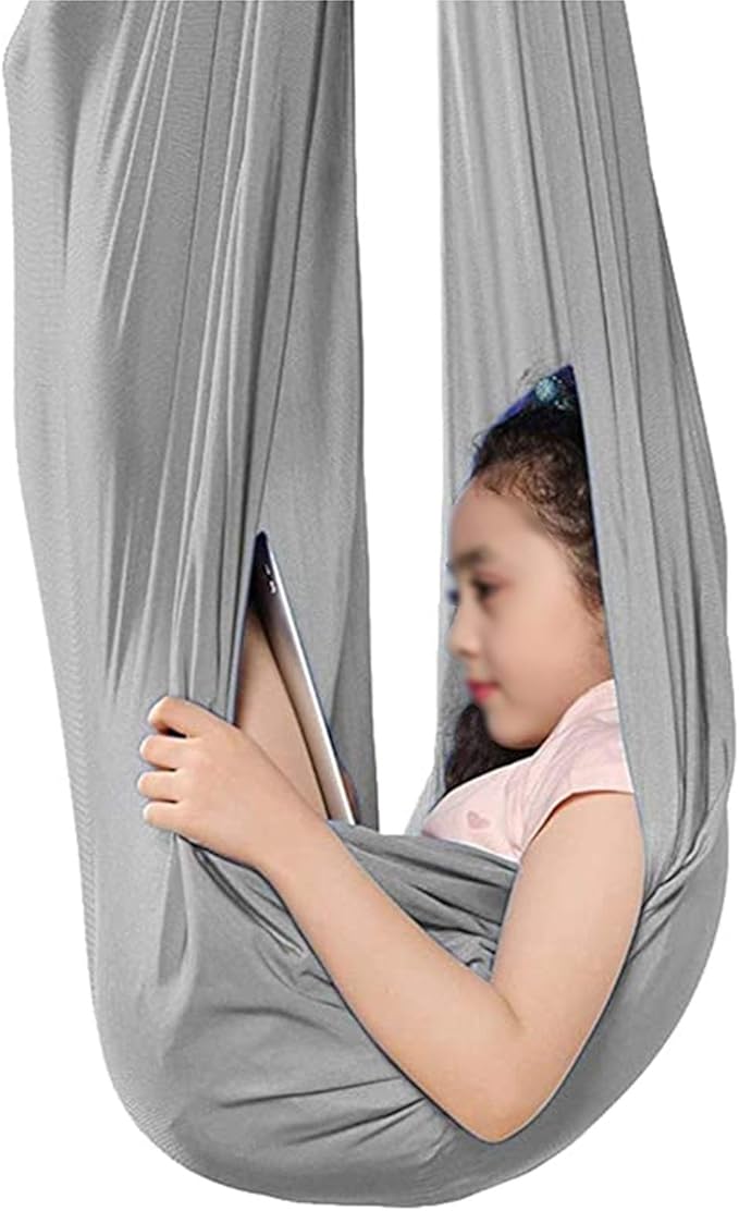 Indoor Swing for Kids Adult Sensory Elastic Swing Adjustable Hammock Yoga Swing for Autism ADHD Aspergers (Color : Gray, Size : 100 x 280 cm (L x W))