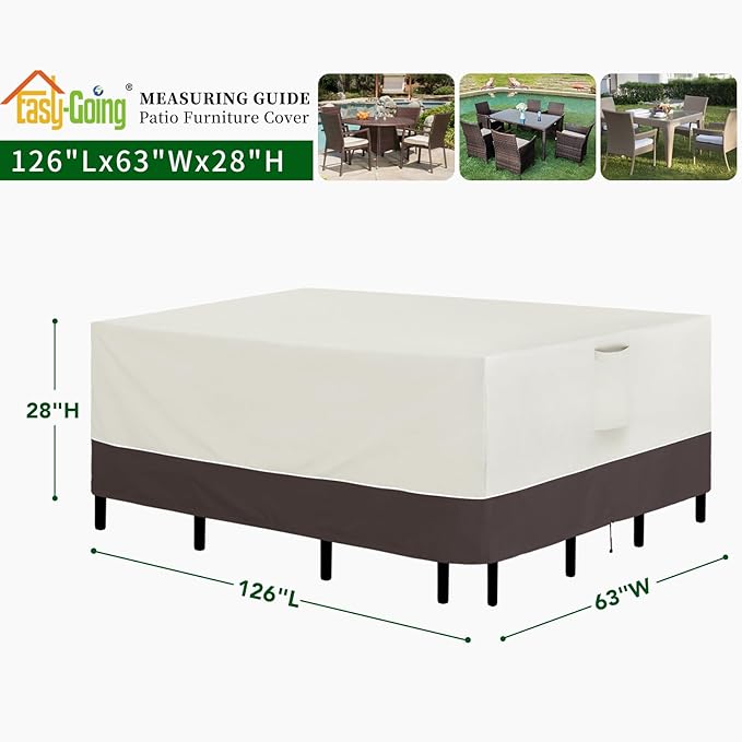 Easy-Going Patio Furniture Cover 126"x63" Rectangle Outdoor Table and Chair Set Covers Waterproof UV Resistant Outdoor Sectional Sofa Set Covers, Beige/Brown