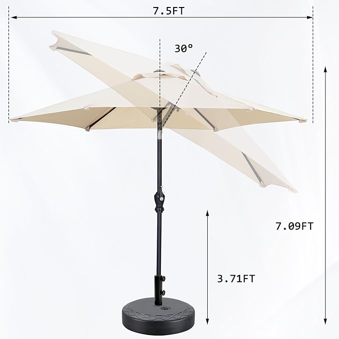 GDY 7.5ft Patio Umbrella Outdoor Umbrella with Tilt, Crank and Umbrella Weighted Base, for Yard/Outdoor/Wedding Parties and Events (Khaki)