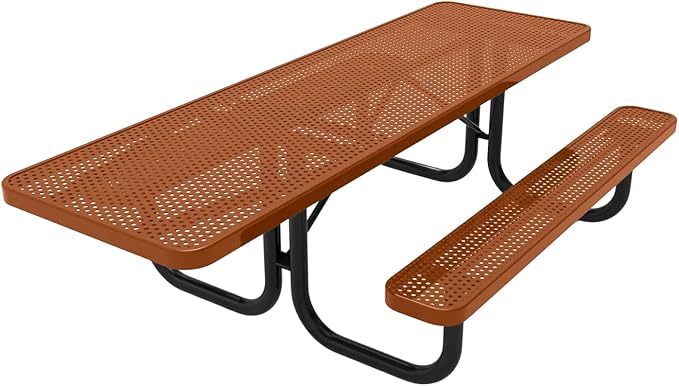 COATEDOUTDOORFURNITURE Heavy-Duty Portable ADA-Compliant Outdoor Picnic Table, Punched Steel Patio Dining Furniture Made in America (8ft Rectangular, One-Side Handicap, Textured Copper)