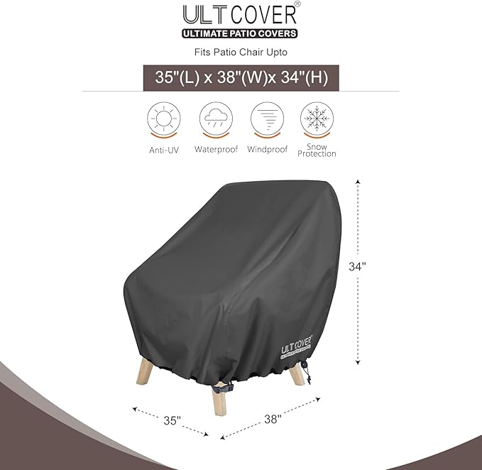 ULTCOVER Waterproof Patio Chair Cover – Outdoor Lounge Deep Seat Single Lawn Chair Cover Fits Up to 35W x 38D x 34H inches, Black