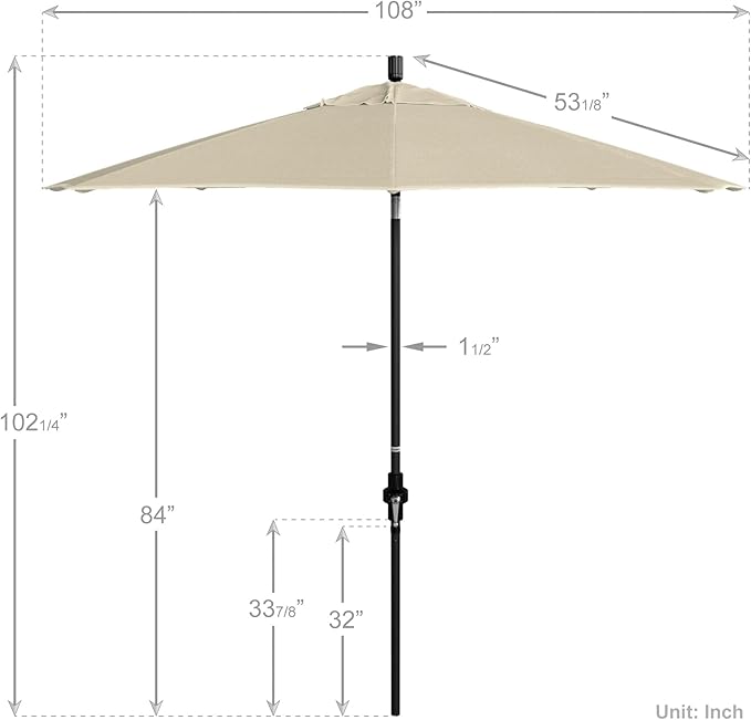 California Umbrella 9' Round Aluminum Pole Fiberglass Rib Market Umbrella
