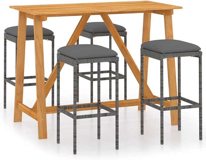 Patio Bar Set with Cushions,Patio Lounge Set,Conversation Sets,Outdoor Garden Table and Chairs Sets,Outdoor Patio Furniture,for Patio,Backyard,Garden,5 Piece Gray