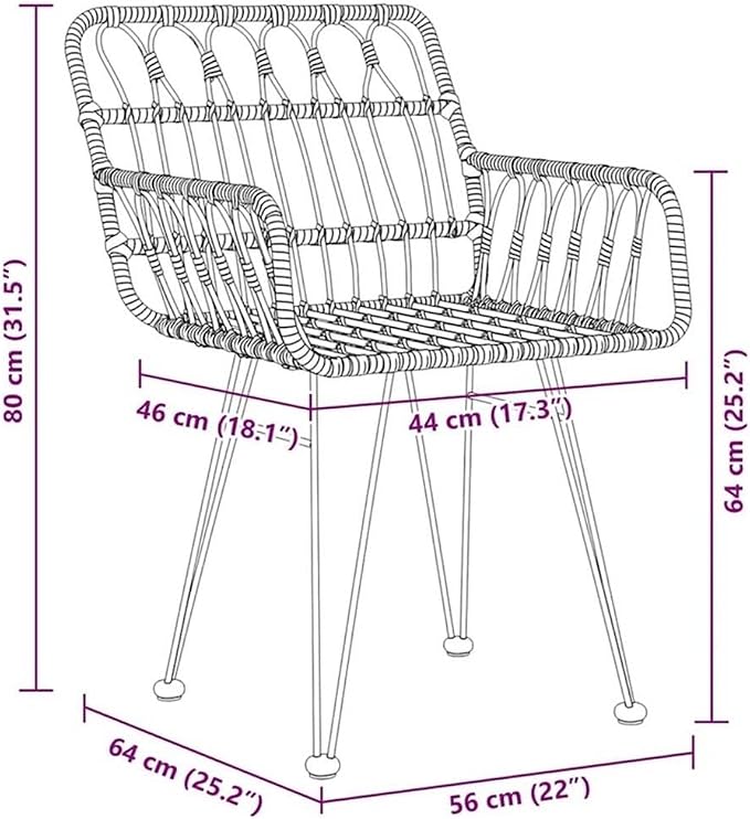 Afuera Living 7 Piece Rectangular Poly Rattan Garden Dining Set, Black Powder-Coated Finish, UV-Resistant, Sturdy Steel Frame, Modern Outdoor Patio Furniture, Seating for 6, Weather-Resistant