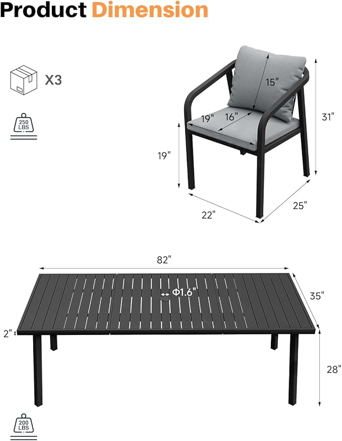 9 Pieces Patio Dining Set, Never-Rust Aluminium Patio Table and Chairs for 8, Outdoor Dining Set with Rectangle Table, Outdoor Dining Chairs with Removable Cushions for Poolside, Garden, Black