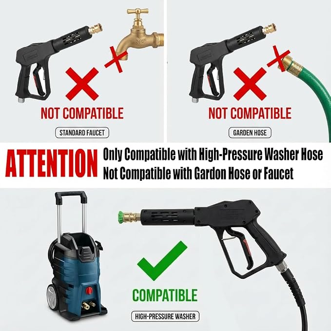 Swivel Pressure Washer Short Gun,Sturdy 5000PSI Power Washer Handle with Replacement Extand Wand Carwash Water Spray Washing Gun and 3/8 Plug & M22-14mm & M22-15mm and 1/4 Adapter 5 nozzles