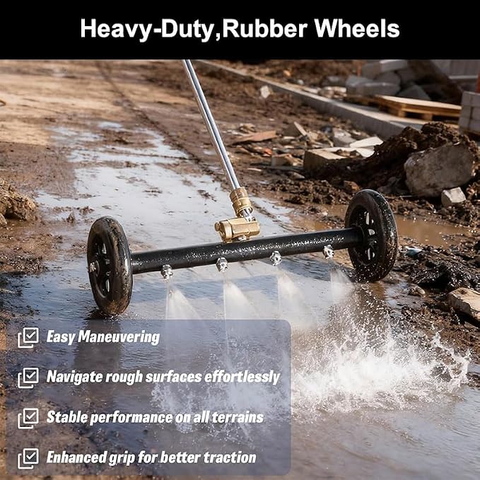 16 Inch Dual-Function Undercarriage Pressure Washer Attachment, 4000 PSI Hot & Cold Water Max 212℉, Power Washer Water Broom with 3 Extension Wands & 4 Nozzles