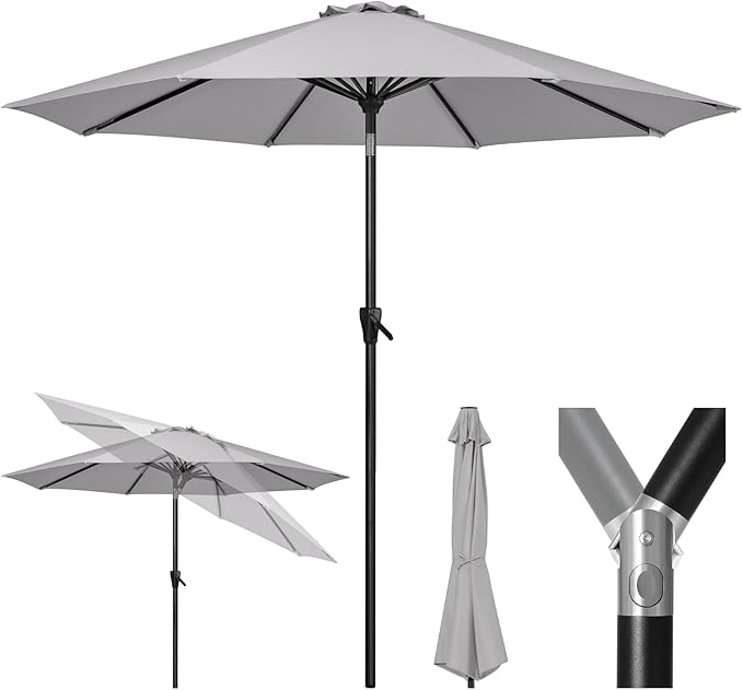 Tempera Patio Market Outdoor Table Umbrella with Push Button Tilt and Crank, Large Sun Umbrella with Sturdy Pole & Fade Resistant Canopy, Easy to Set