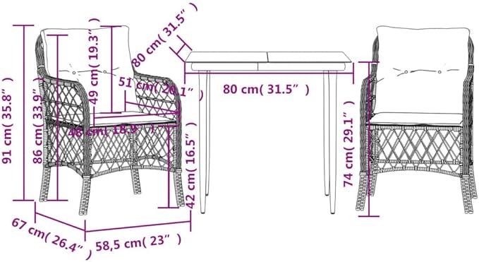Backyard Furniture Patio Conversation Sets Outdoor Seating 3 Piece Bistro Set with Cushions Gray Poly Rattan Suitable for Gardens, Balconies, Decks
